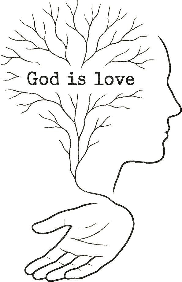 Tree illustration with profile and 'God is love'